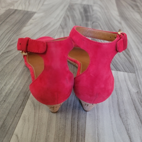 Tory Burch Savannah Red Suede Cork Wedge Sandal Slingback 8M - Picture 4 of 7